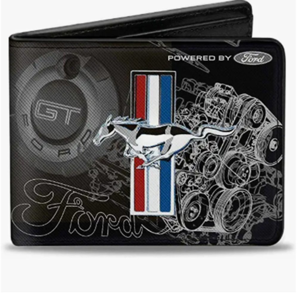 Mens Buckle-down Bifold Ford Mustang Leather Wallet